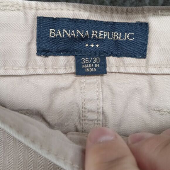Banana Republic Pants Mens 36x30 Beige Khaki Herringbone Stripe Pattern Flaps - Picture 6 of 10